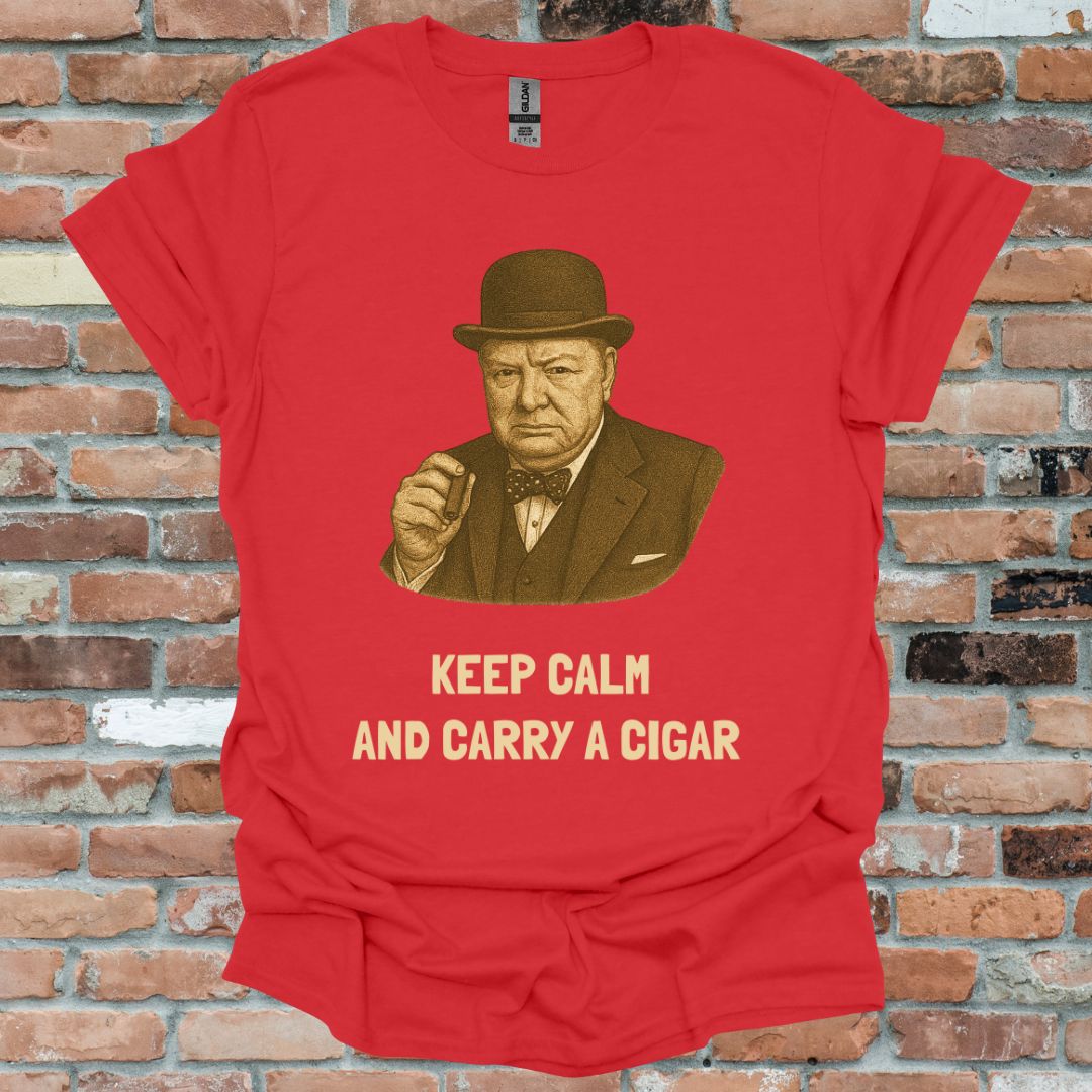 Churchill Keep Calm Cigar Fun Graphic T-Shirt