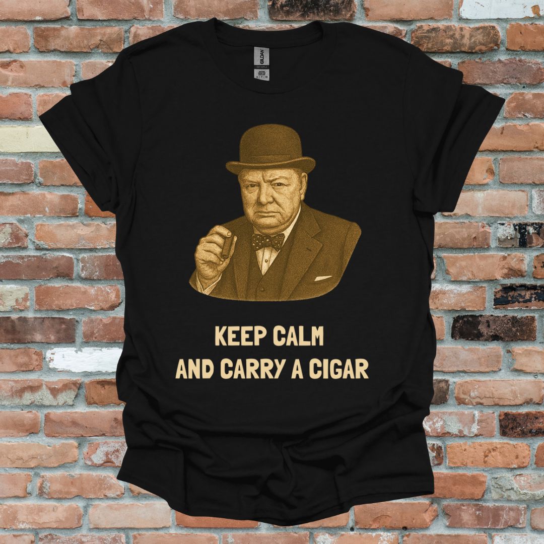 Churchill Keep Calm Cigar Fun Graphic T-Shirt