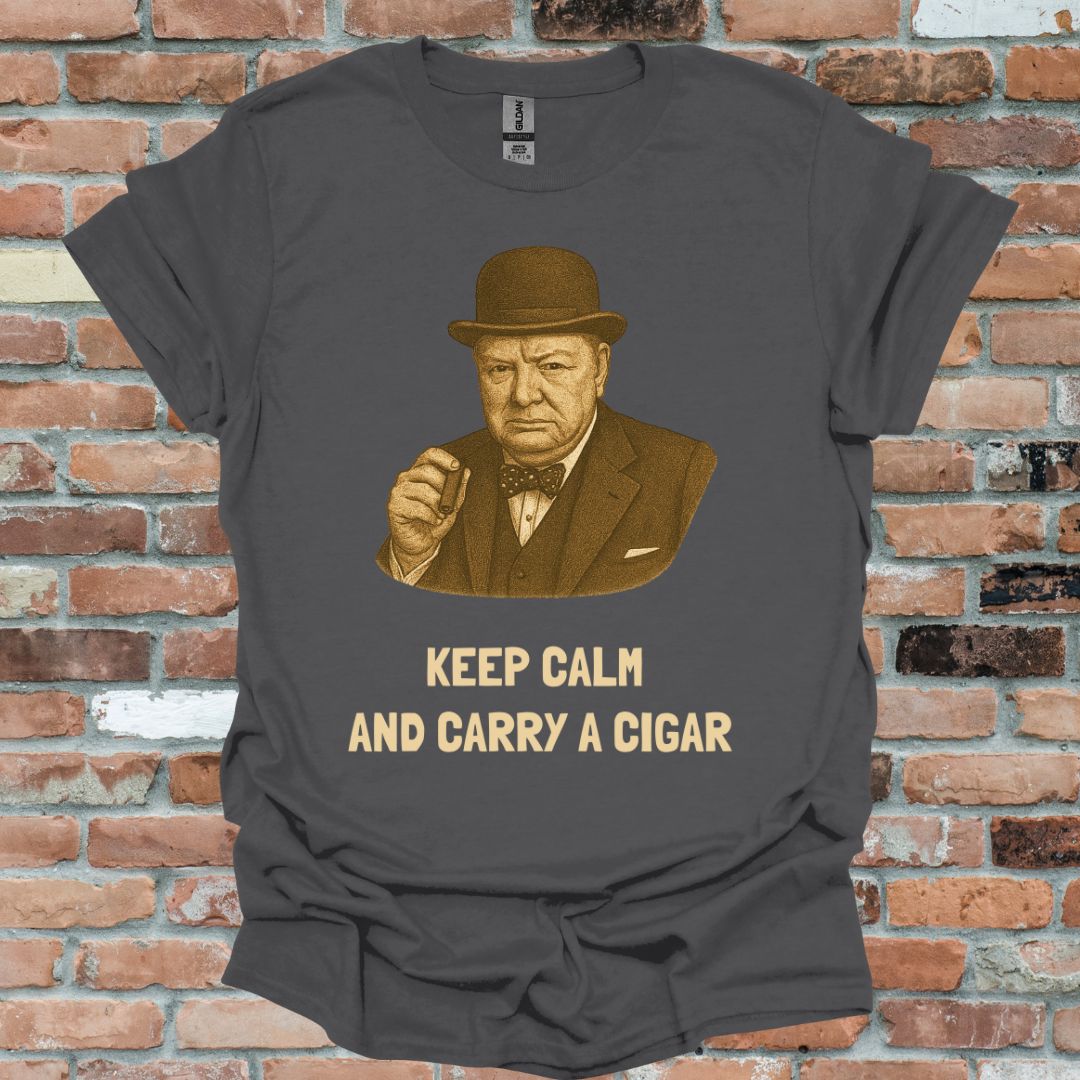 Churchill Keep Calm Cigar Fun Graphic T-Shirt