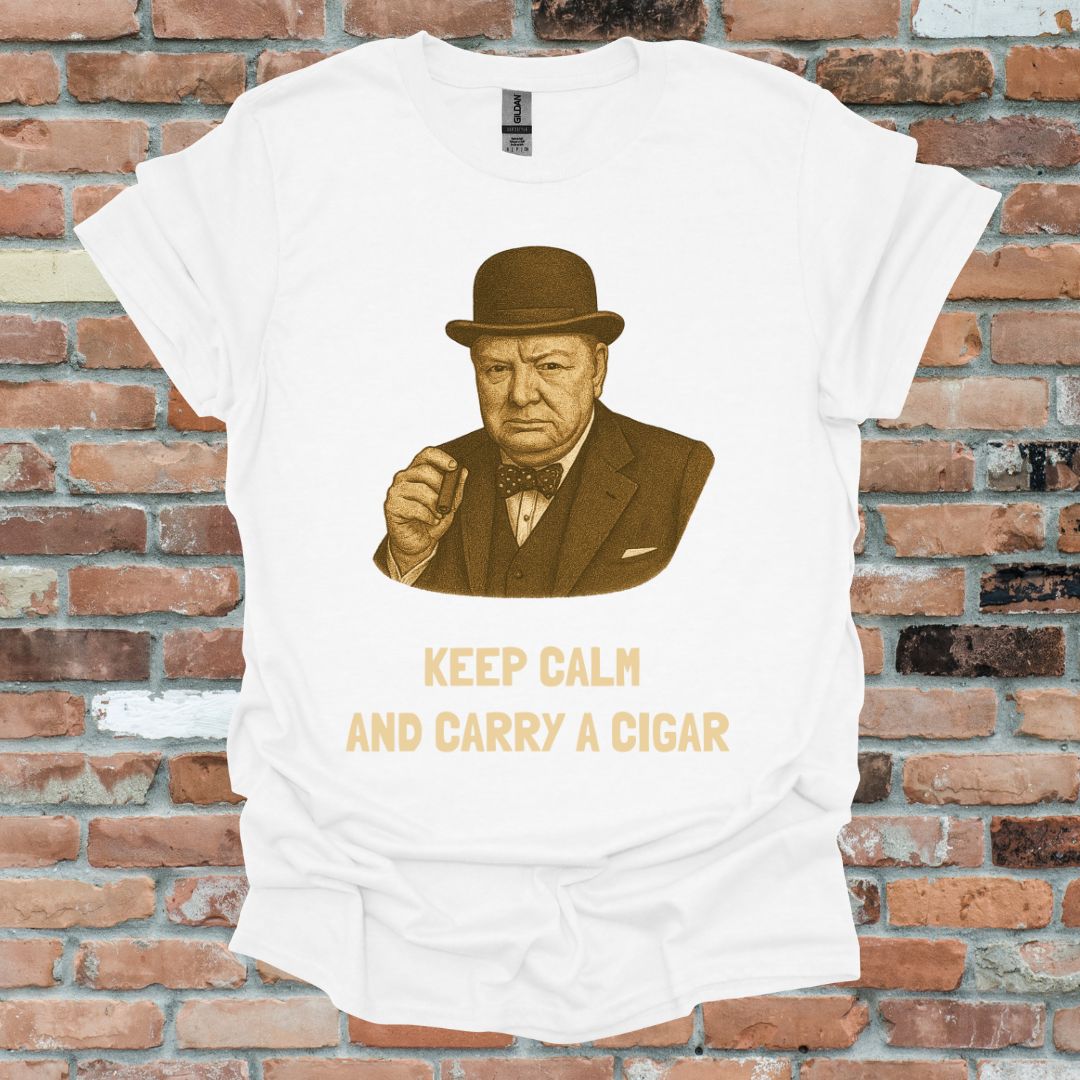 Churchill Keep Calm Cigar Fun Graphic T-Shirt